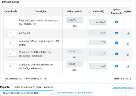 Selecionar o pagante